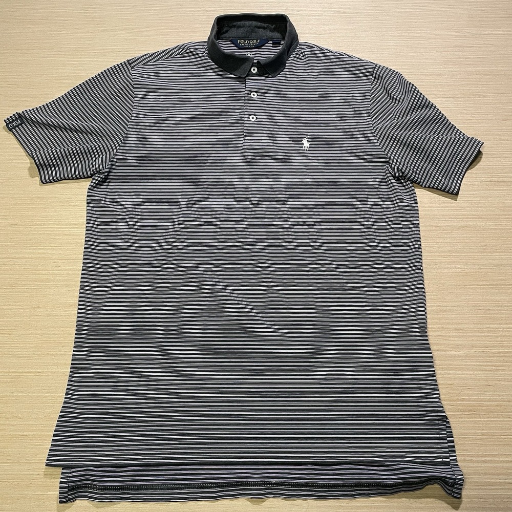 Polo Golf Ralph Lauren Men's M Short Sleeve Gray and Purple Striped Preppy Polo